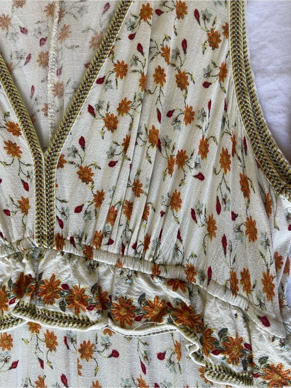 Max Studio Cream Floral V-Neck Dress with Multicolor Trim - Picture 2 of 8